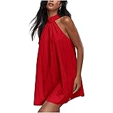 MakeMeChic Women's Sleeveless Halter Dress Tie Back Flowy Summer Mini Dresses