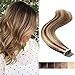 16inch Brown&Blonde Highlight Tape In Human Hair Extensions Long Straight Seamless Skin Weft Hair Invisible Double Sided Tape 20pcs 30g+10pcs Extra Tapes (Medium Brown mixed Dark Blonde #4-27)