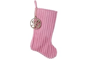 Pxniy 19.5 Inch Embossed Stripe Christmas Stocking,Personalized Xmas Stocking with Gold Wooden Initial Monogram,Fireplace Christmas Party Decoration and Xmas Gift(Pink,Letter L)