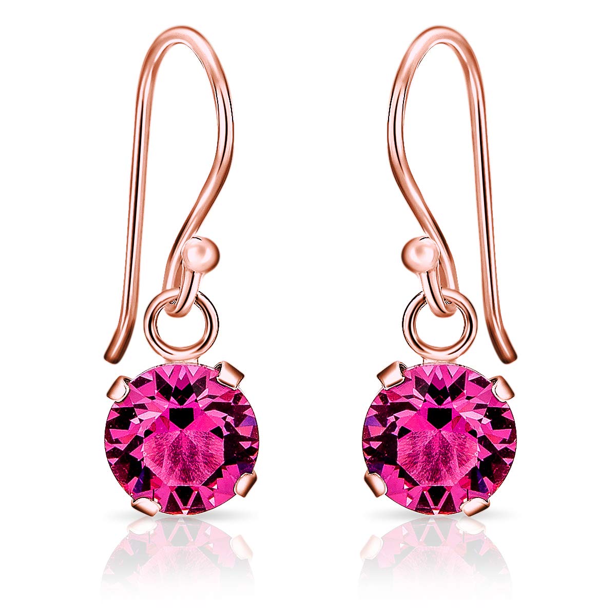 DTPSilver - 925 Sterling Silver Rose Gold Plated Round Hook Dangle/Drop Earrings made with Glittering Crystals from Swarovski® Elements - Diameter: 6 mm - Colour : Rose