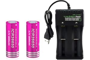 CPZZ 26650 Rechargeable Battery 3.7v li-ion Rechargeable 6800mah 26650 Batteries for led flashlights (2pack 2bay 0311)