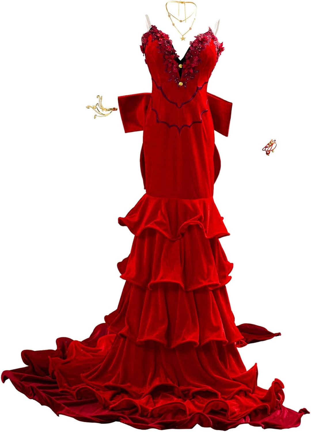 aerith final fantasy 7 remake on Amazon Com Women Final Fantasy 7 Remake Aerith Cosplay Costume Ff7 Adult Halloween Deluxe Red Party Dress Clothing