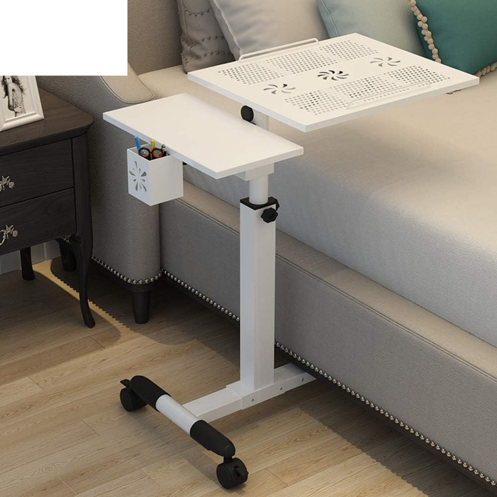 HYXL Rolling Adjustable Laptop Cart Overbed Table,rolling Laptop Desk Deluxe Tiltable Overbed Bedside Table-u