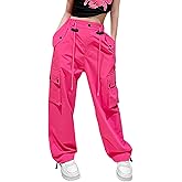 HENGAO Girls Drawstring Cargo Pants Casual Y2K Parachute Pants 5-14 Years