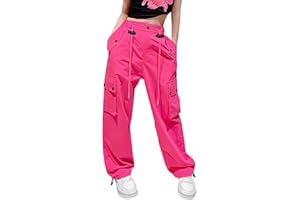 HENGAO Girls Drawstring Cargo Pants Casual Y2K Parachute Pants 5-14 Years