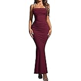 EYNMIN Women's Bodycon Maxi Dress Spaghetti Strap Sleeveless Elegant Long Formal Wedding Guest Dresses