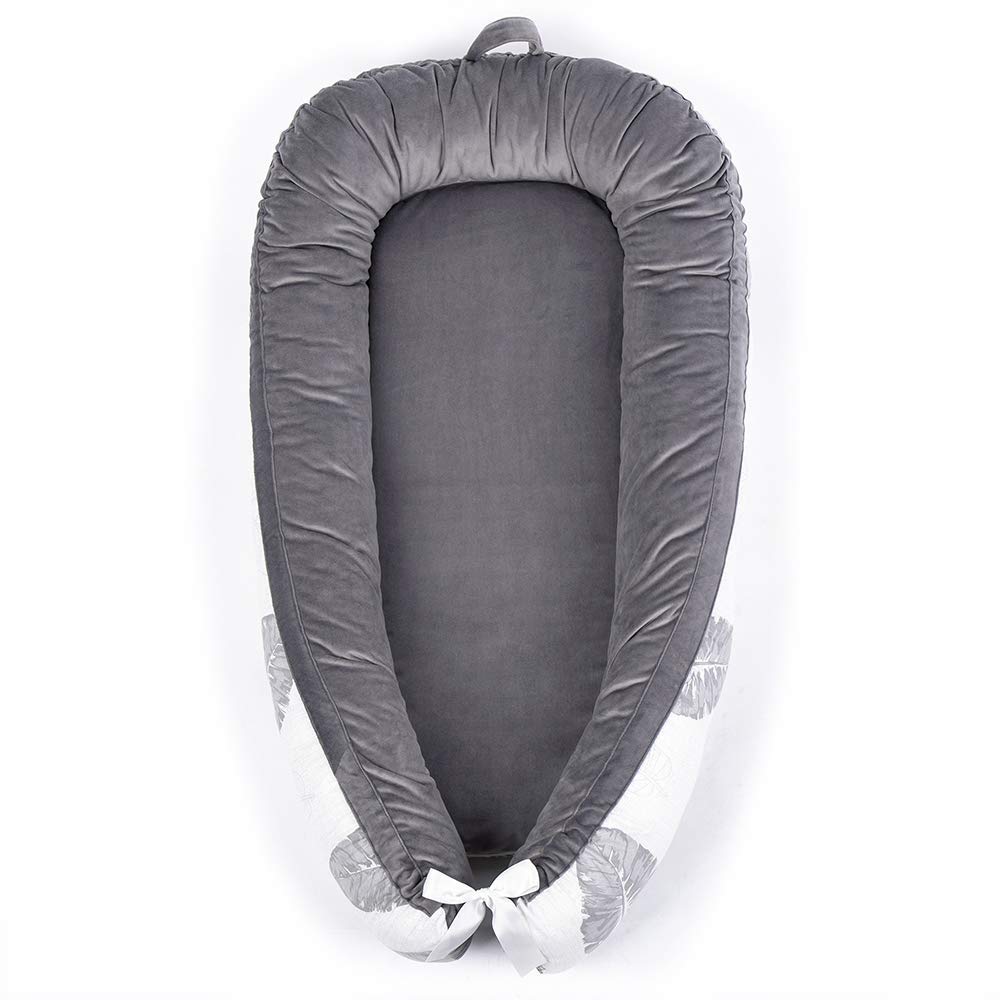 Portable Crib Baby Portable Lounger Infant Bassinet Reversible Baby Nest Bed for Bedroom/Travel (Gray Leaf): Baby