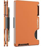 MIFANYO Metal Minimalist Wallet for Men, Ultra-Thin Aluminum Card Holder with Cash Strap, Slim Front Pocket RFID Blocking Wallet, Orange