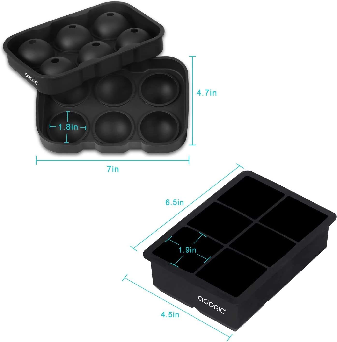 Adoric Ice Cube Trays Silicone Set of 2, Sphere Ice Ball Maker with Lid and Large Square Ice Cube Molds for Whiskey, Reusable and BPA Free (Ice Cube Trays Silicone Set of 2): Kitchen & Dining