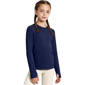JOCMIC Girls Long Sleeve Shirts Cotton Blend Brushed Soft Crew Neck Tops | Breathable Shirt, Elastic Crew Neck, Running Danci