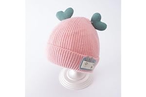 Cute Winter Fleece Ball Hat for Boys Girls - Dual-Tone Cartoon Face Ear Warm Beanie for Cold Days Pink