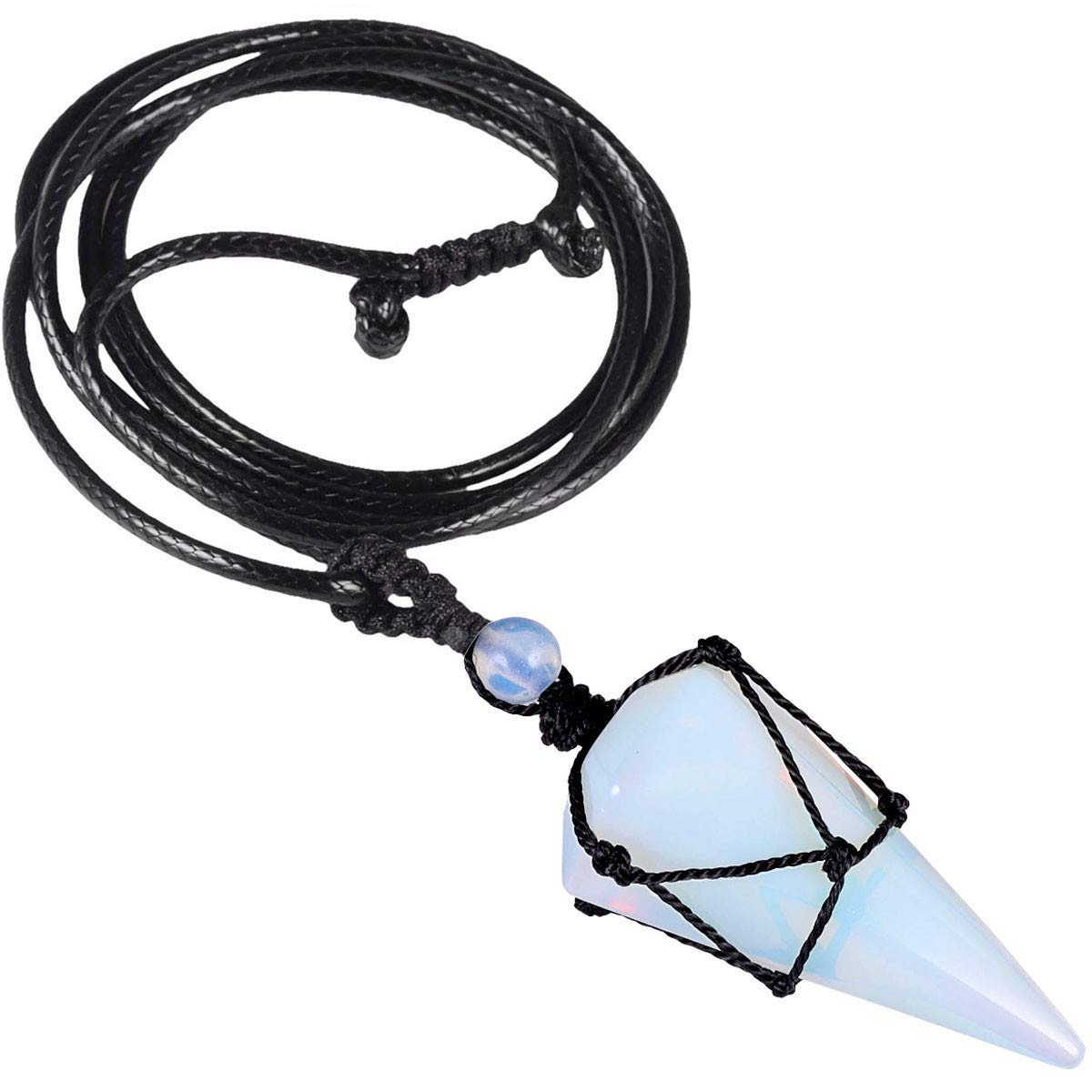 Nupuyai Braided Opalite Crystal Point Pendant Necklace for Women Men, Hexagonal Pendulum Pendant with Adjustable Cord