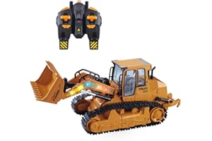 VAlinks 5 Channel RC Bulldozer, Remote Control Excavator, Full Functional Front Loader Construction Vehicles Toy with 2.4Ghz Transmitter and Shovel Lights, Simulation Sound for Kid