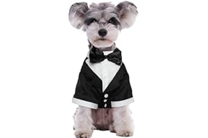Kuoser Dog Tuxedo,Dog Wedding Suit with Bow Tie Formal Dogs Tux Pet Wedding Party Birthday Costume,Doggy Valentines Christmas Halloween Graduation Outfit Cosplay for Small Medium Large Dogs,Black S