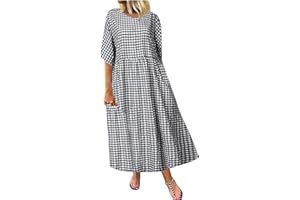 GENERIC Spring Dresses for Women 2024 Casual 3/4 Sleeve Plus Size Maxi Dress A Line Shirt Flowy Swing Beach Vacation Long Sundress