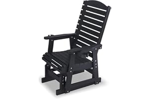 MOSBRISA Poly Lumber Patio Glider for One Person, with Cup Holders, High Backrest and Deep Contoured Seat, HIPS Material, All-Weather Resistant, Heavy Duty 700 Pounds (Black)