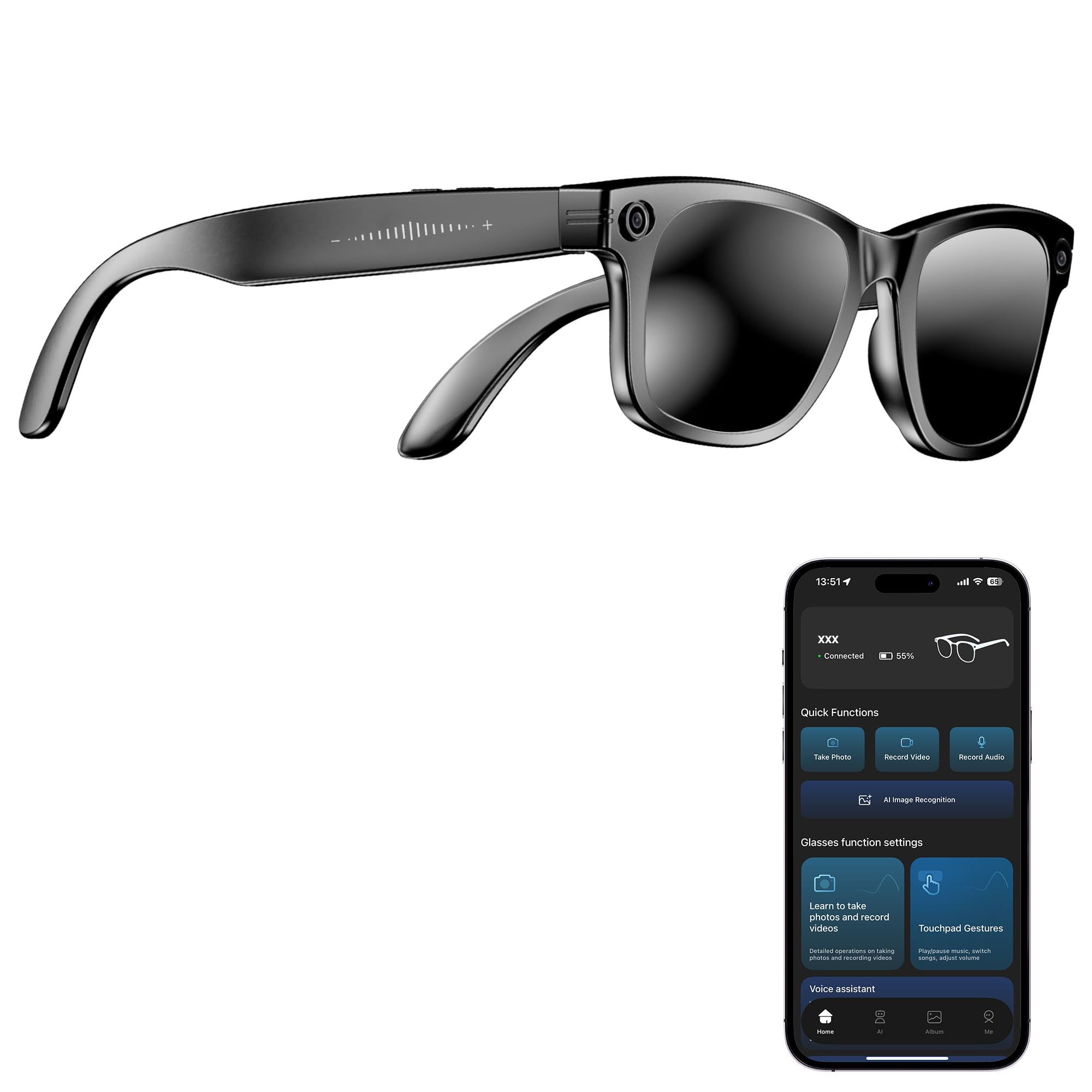 Photo 1 of Yowow BIT AI Smart Camera Glasses with 2K+ Ultra-Wide Anti-Shake Camera,HD1080P Videos, Vlog Recording, AI Translation, AI Voice Assistant, Open Ears, Wi-Fi Transmission, Music Control Sunglasses