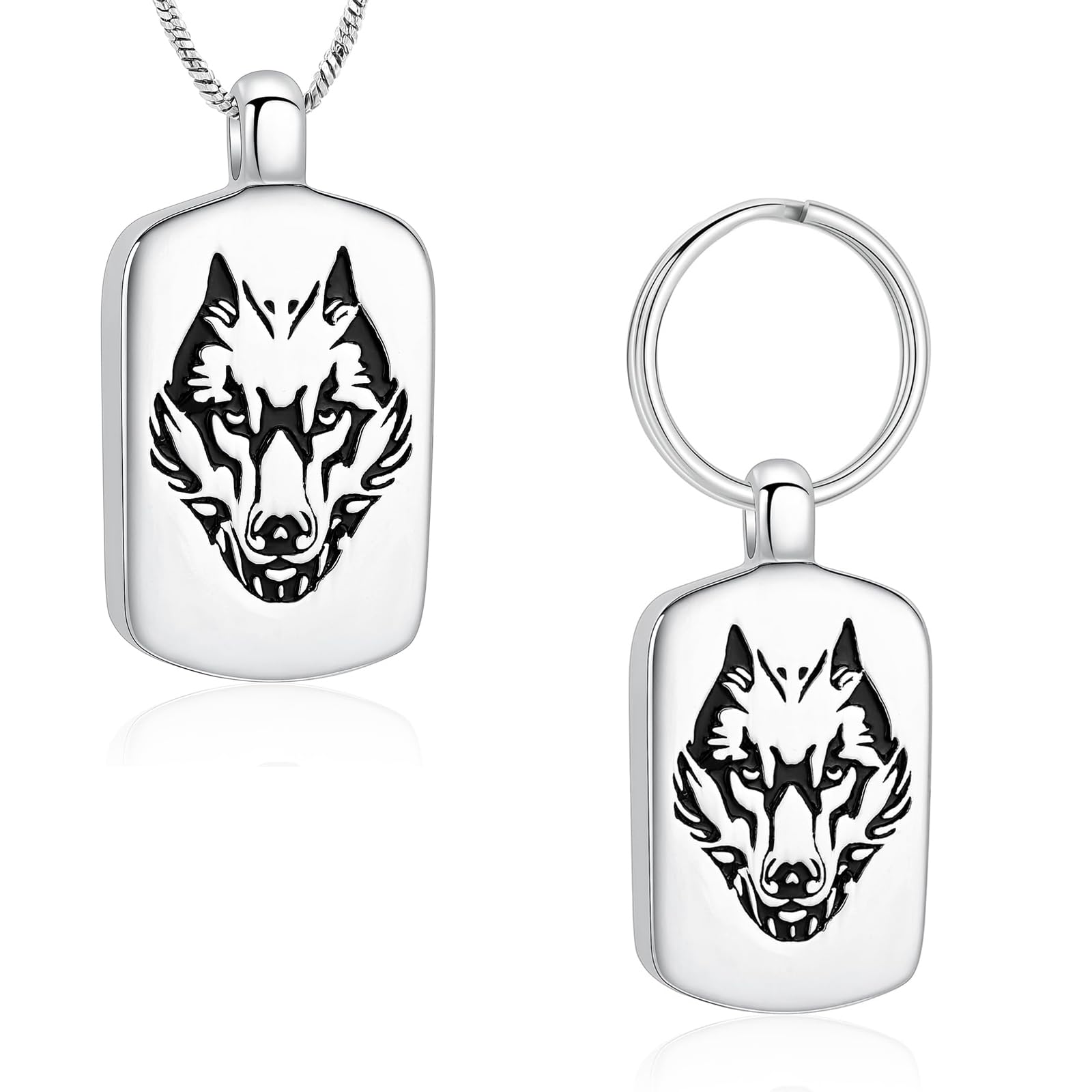 AIWENXI Pet Cremation Jewellery Wolf Poker Urn Necklaces for Ashes Stainless Steel Keepsake Memorial Pet Ash Pendant Jewellery for Men Women, Stainless Steel
