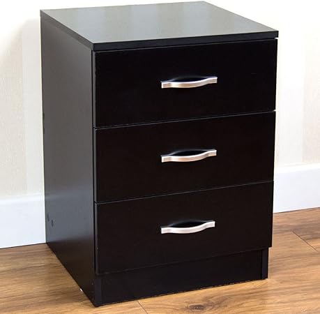 Vida Designs Black Bedside Cabinet Chest Of Drawers 3 Drawer With