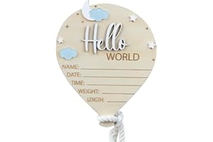CUNCUN Hello World Baby Birth Stats Sign, 6.2 inches, Wood Engraved Hospital Announcement Board with Flower (BB76)