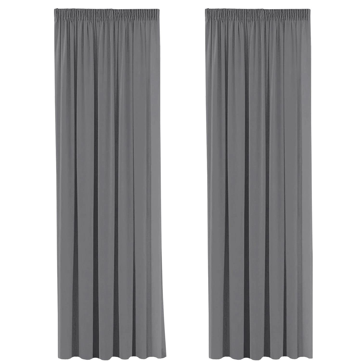 H.Versailtex 2 Pieces Blackout Pencil Pleat Curtains Draperies Room Darkening Thermal Insulated Energy Saving Drapes for Living Room with Two Free Tiebacks, 90" Width x 90" Drop, Frost Grey