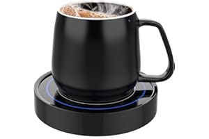 Dimux Coffee Warmer with Mug Set - Electric Beverage Cup Warmer for Desk Office Home Use, Candle Warmer Heating Plate with Gravity Switch Auto Shut Off (Up to 131F/55C), 12oz (Blue Set)