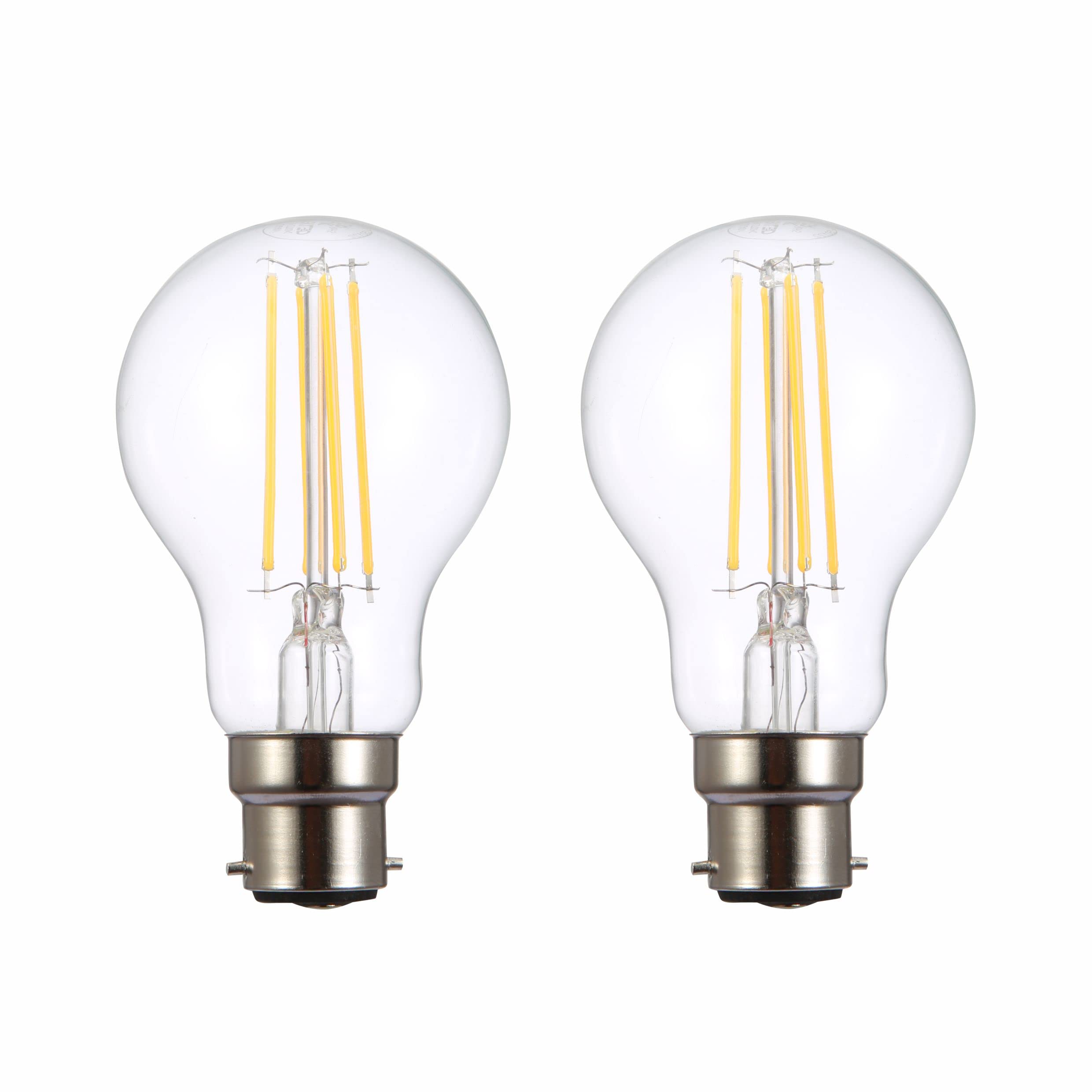 TEKLED® A60 Filament Vintage LED Bulbs | B22 Bayonet Cap | Energy Saving 6.5W Light Bulb 60W Equivalent | DIMMABLE Clear 2700K 806LM | 2-Pack | Warm White