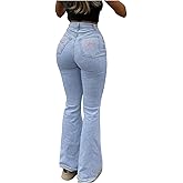 WDIRARA Women's Bowknot Bell Bottom Flare Jeans Stretchy High Waisted Denim Pants