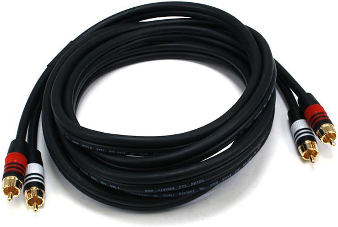 Monoprice 1.5ft Premium 2 RCA Plug/2 RCA Plug M/M 22AWG Cable - Black: Home Audio & Theater