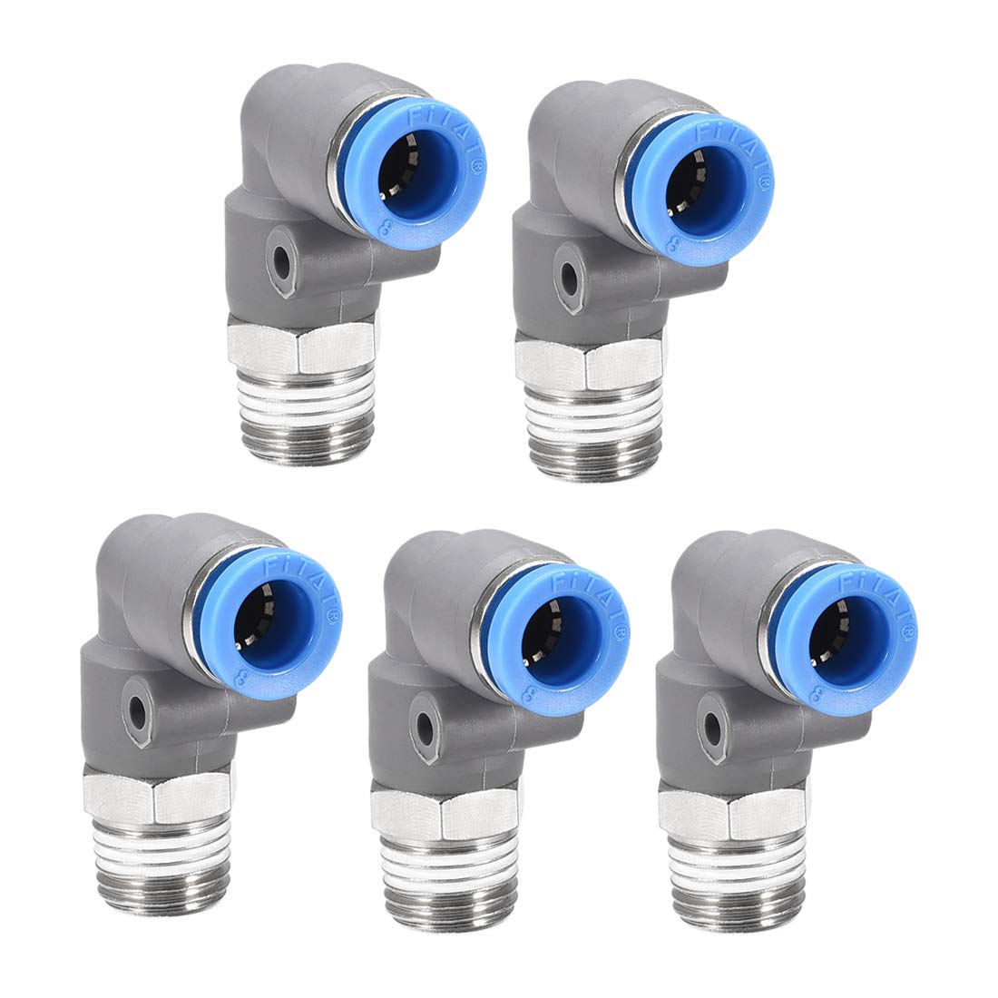 sourcing map Elbow Push to Connect Air Fittings 8mm Tube OD X 1/4PT Male Thread Pneumatic Quick Release Connectors Grey 5Pcs