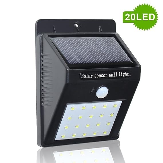 TRP TRADERS Waterproof Solar Power PIR Motion Sensor Wall Night Lights Outdoor Lamps (Black, 20 LED)