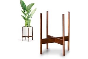Fox & Fern Mid Century Plant Stand — 11.8 Inch Fixed Size Wooden Plant Stand for Indoor Planters (Not Included); Raised Large Flower Pot Holder for Indoor Big Pots; Plug In Design; Two Heights; Acacia