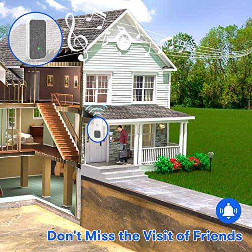 2021 Wireless Doorbell, Remote Door Bell Ringer Chimes Kit Operating Range at 1000 FT, ESMAVO Portable Doorbell with 1 Plug-in Receiver and 1 Waterproof Push Button, 58 Melodies & LED Flash