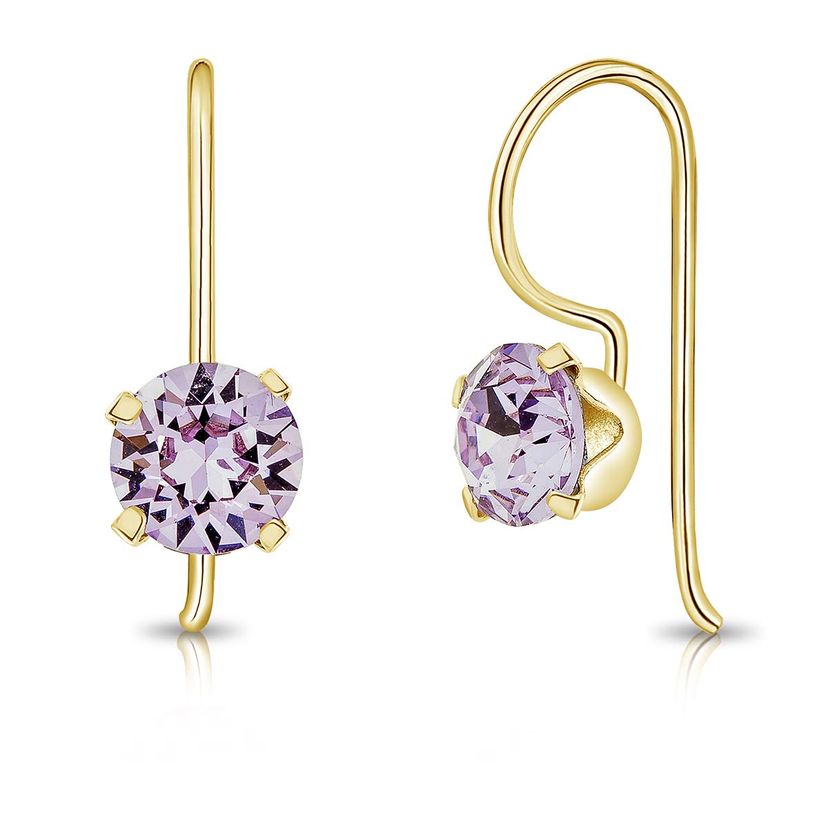 Purple Earrings Studs - 925 Sterling Silver Stud Earrings Gold Plated 24K with Round Crystals 6 mm - Classic Elegant Hypoallergenic Studs for Women