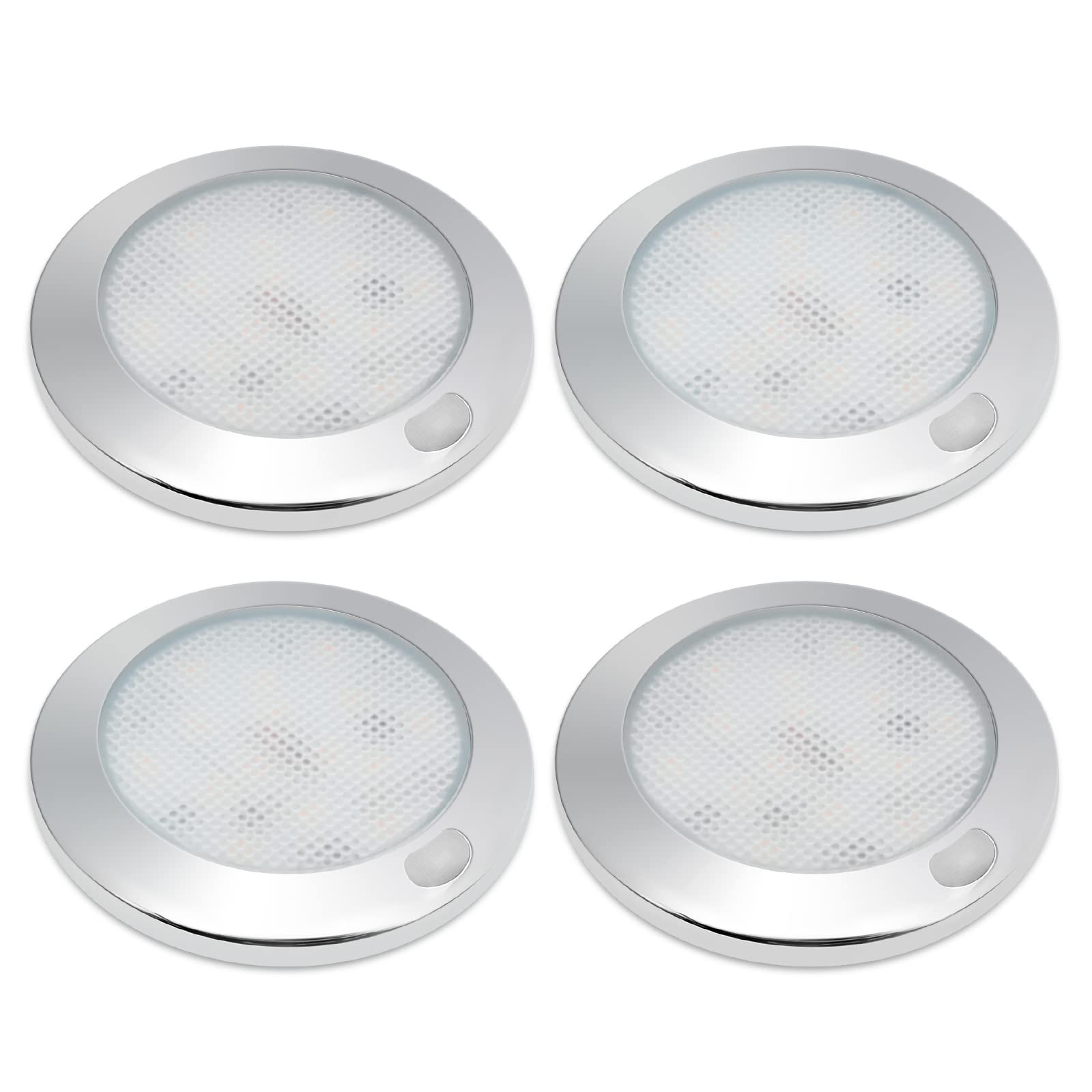 Dream Lighting 12v LED Ceiling Lights Dimmable for Campervan Caravan Motorhome Van Interior Lighting with Chrome Plated Bezel Memory Function 4X 3INCH 3000K Warm White Round Light Fixture