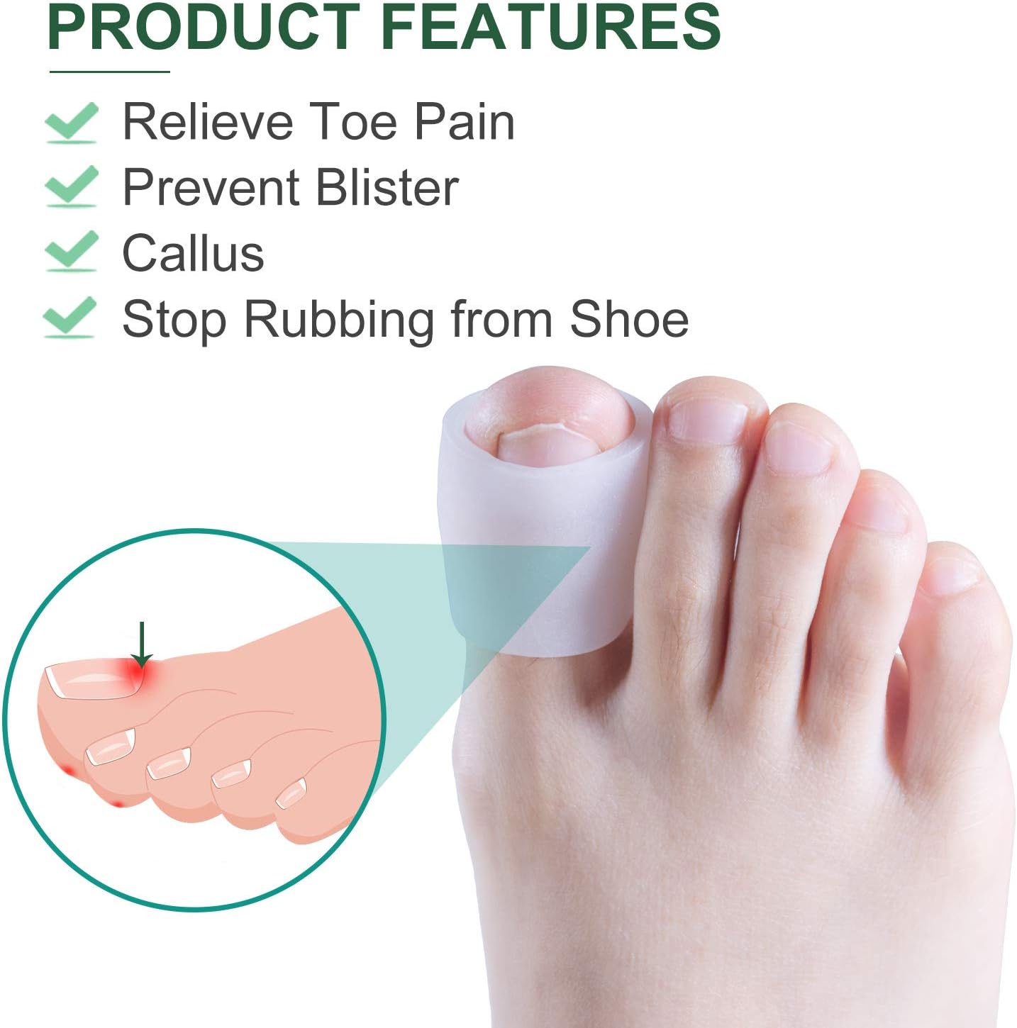 Povihome 10 Pack Big Toe Sleeves, Gel Toe Protectors, Gel Toe Caps Pads for Big Toe Protect, Stubbed Toe,Crossing Toes,Corns and Calluses: Health & Personal Care