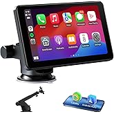 LAMTTO Wireless Carplay Screen for Car,7" HD Portable Car Stereo with Apple Carplay and Android Auto,Portable Touch Screen wi