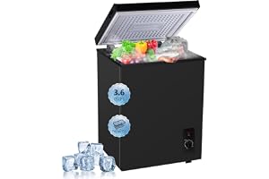 Compact Deep Freezer, 3.6 Cu Ft Chest Freezer with 6 Adjustable Thermostat, Top Open Door Freezer with Removable Basket, Energy Saving Freezer for Home, Apartment, Office, Black