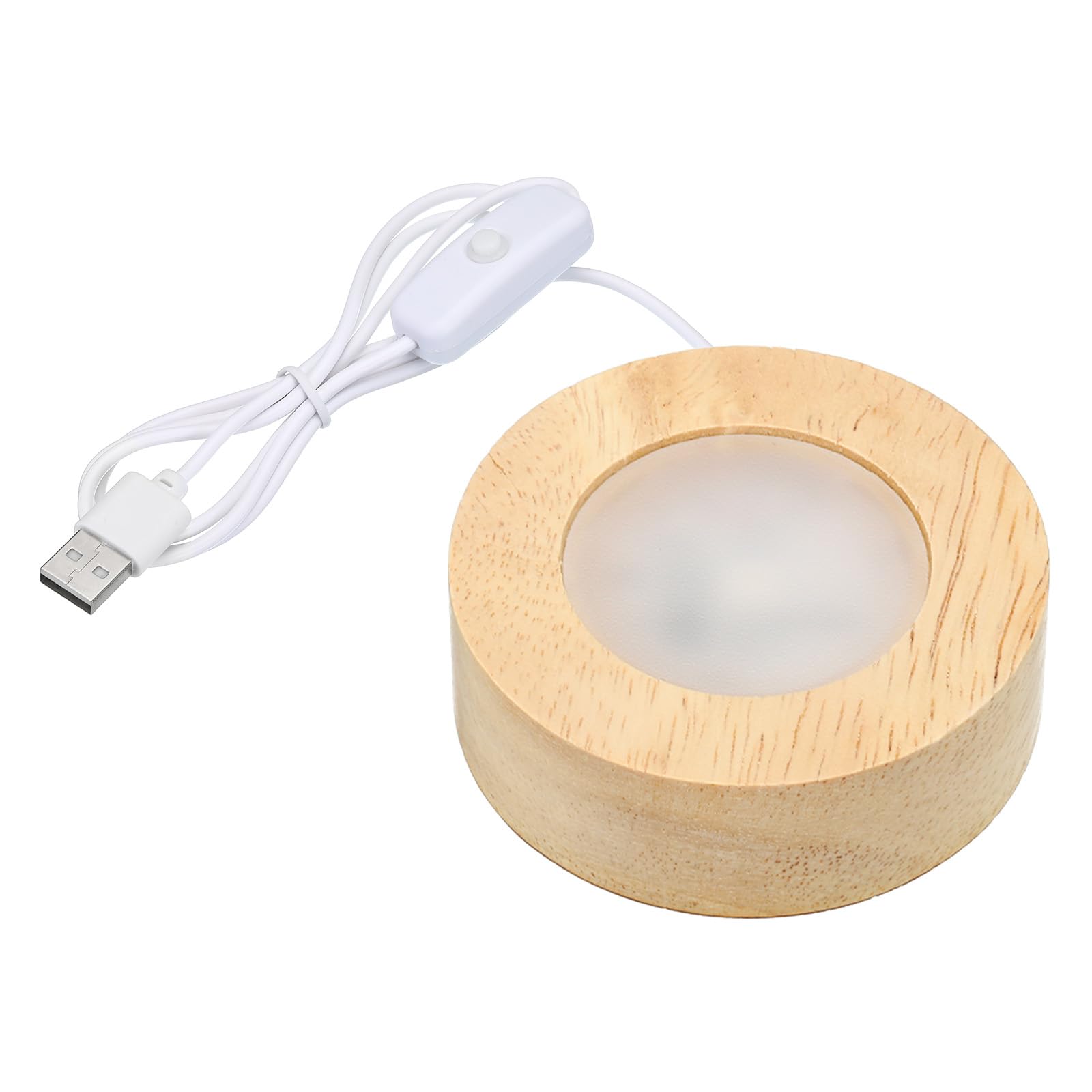 PATIKIL 2.4 Inch Wooden LED Light Base, Wood Light Display Base Stand Lighting with Switch for 3D Crystal Glass Aroma Stone Art, Warm White Light
