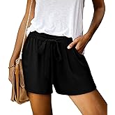 KISSMODA Womens Summer Shorts with Pockets Lightweight High Waisted Adjustable Tie Knot Loose Casual Short