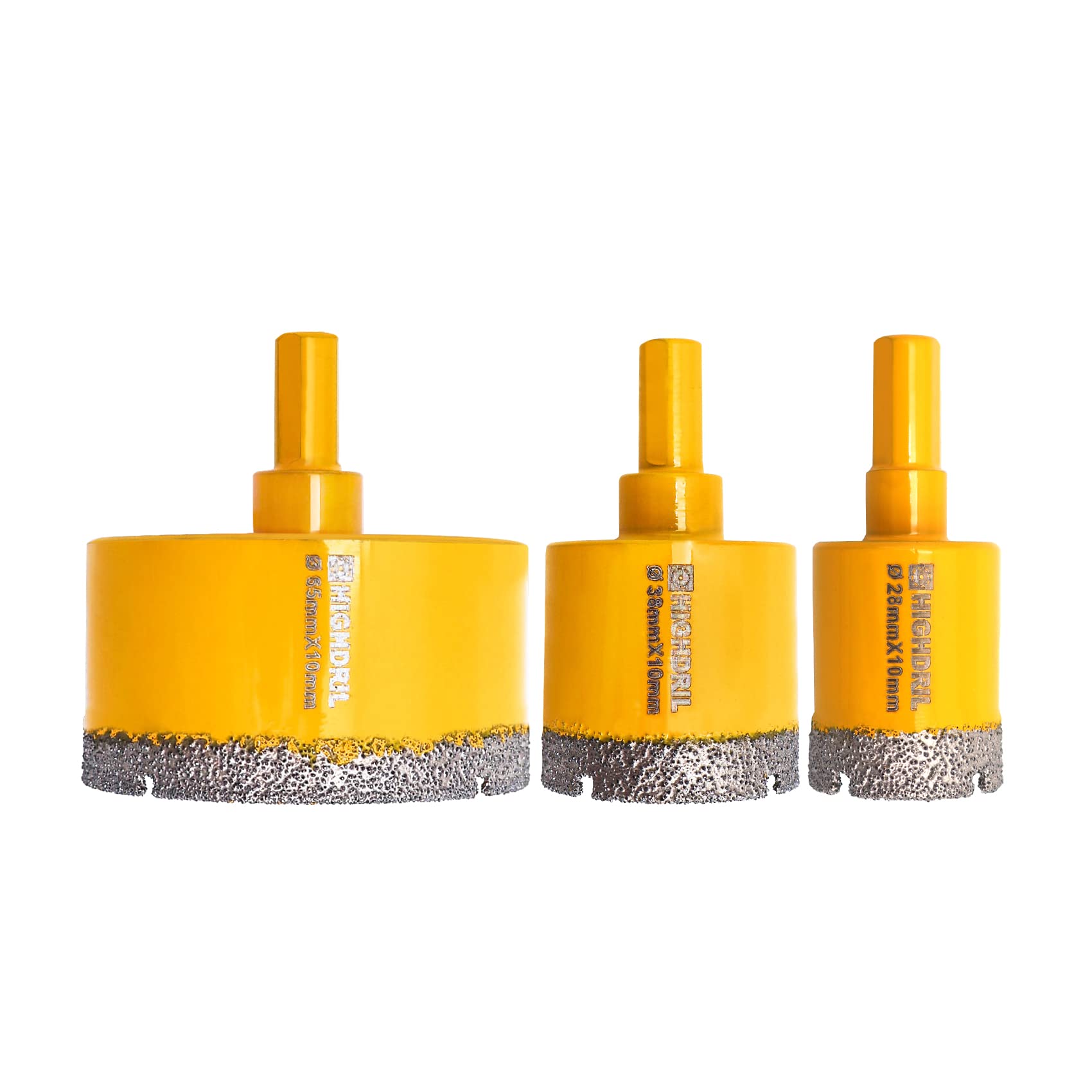HIGHDRIL 3Pcs Diamond Core Drill Bit,Diameter 28/38/65mm Vacuum Brazed Hole Saw for Concrete Granite Marble Glass Porcelain Tile Masonry Brick,Triangle Shanks