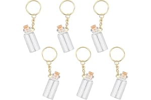 6pcs Mini Glass Bottles, Small Potion Bottles with Cork Transparent Tiny Spell Jars with with Iron Key Chains Glass Jar with 