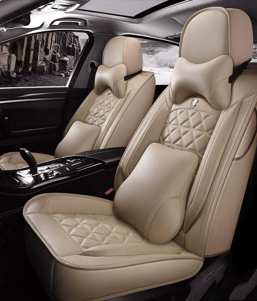 New Cushions Leather Front And Rear Seat Covers, Compatible With Airbags, Five Seasons Universal Seat Cover,Brown