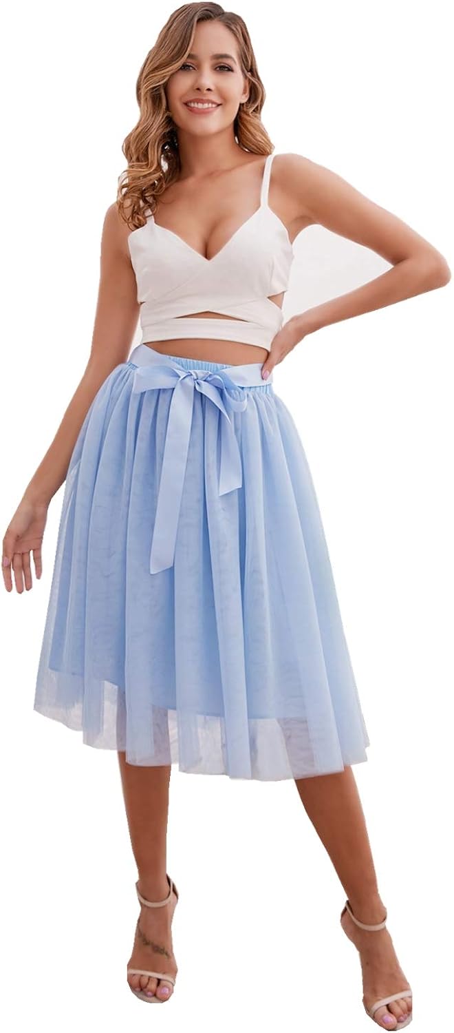 Joeoy Women's Elastic Waist Ballet Layered Princess Mesh Tulle Midi Skirt at  Women’s Clothing store