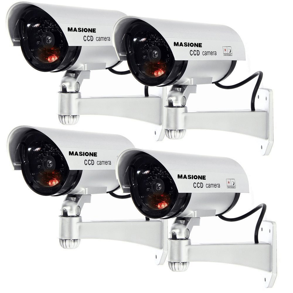 Masione 4 Pack Outdoor Fake/ Dummy Security Camera w/ Blinking Light