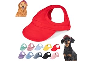 SEIVBLE Outdoor Sun Protection Hood for Dogs, Dog Baseball Cap Dog Beach Hats for Small Medium Large Dogs with Ear Holes, Adjustable Dog Sun Hat for Puppy Visor Sunbonnet Outfit (Red, X-Large)