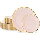 supernal 60pcs Pink and Gold Plastic Plates Fancy Elegant Disposable Scalloped Plastic Plates Heavy Duty Disposable Dinnerware Set for Parties, Bridal Shower,Weddings & Birthdays