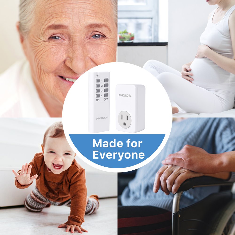 Remote Control Outlet Wireless Light Switch Power Plug By Ankuoo, Wireless Outlet For Household Appliances with 100 ft. Range, White (1 Remote + 3 Outlets) Pack