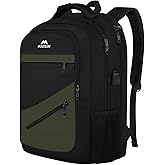 MATEIN 17 Inch Laptop Backpack for Work, Airline Approved Carry On Travel Backpack with USB Charging Port and Luggage Strap, Water Resistant College Computer Daypack Gifts for Men Women, Black Green