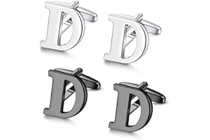 UBGICIG 2 Pairs Cufflinks for Men Personalized Initial Cufflinks Stainless Steel Letter Cuff Links Elegant Tuxedo Shirt Cuff Links Silver/Black Alphabet A-Z Mens Cufflinks With Box Father's Day Gifts Business Wedding Anniversary